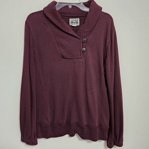 Converse One Star Collared Sweatshirt Burgundy Womens Size L - Picture 1 of 9